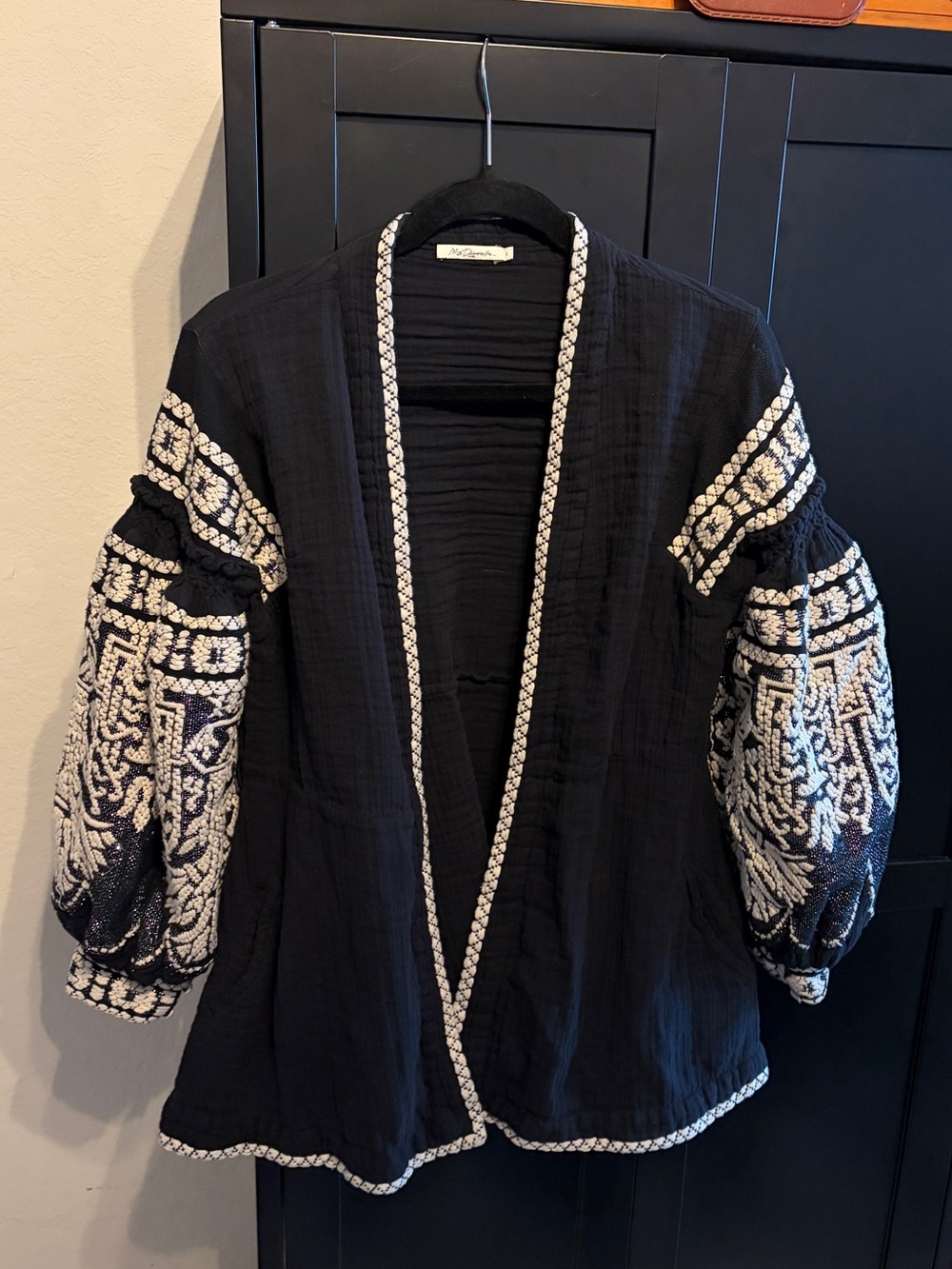 Mes Demoiselles Paris Black Embroidered Kimono Jacket Balloon Sleeve Size 1 S